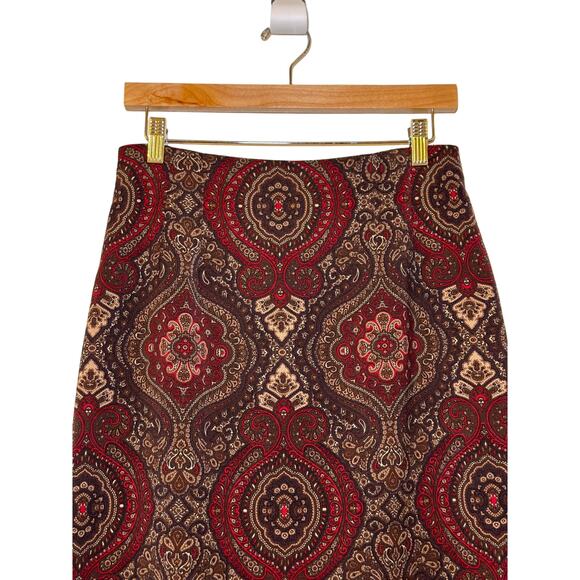 Vintage Briggs Size 8 Burgundy Brown Long Modest Skirt Back Zipper Paisley Print - Picture 2 of 8